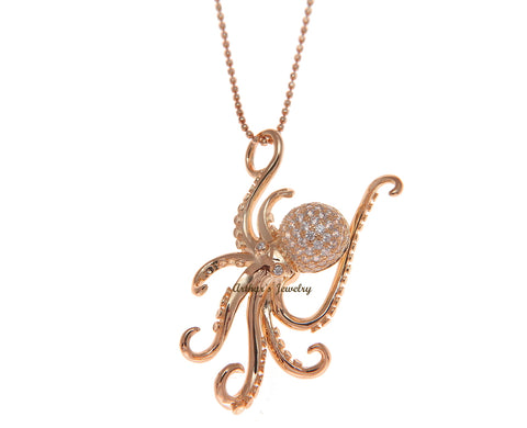 ROSE GOLD PLATED SOLID 925 STERLING SILVER HAWAIIAN OCTOPUS SLIDE PENDANT CZ 29MM