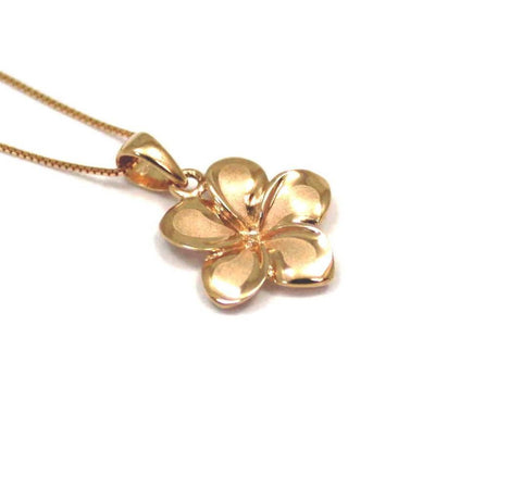 13MM SOLID 14K PINK ROSE GOLD HAWAIIAN FANCY PLUMERIA FLOWER CHARM PENDANT