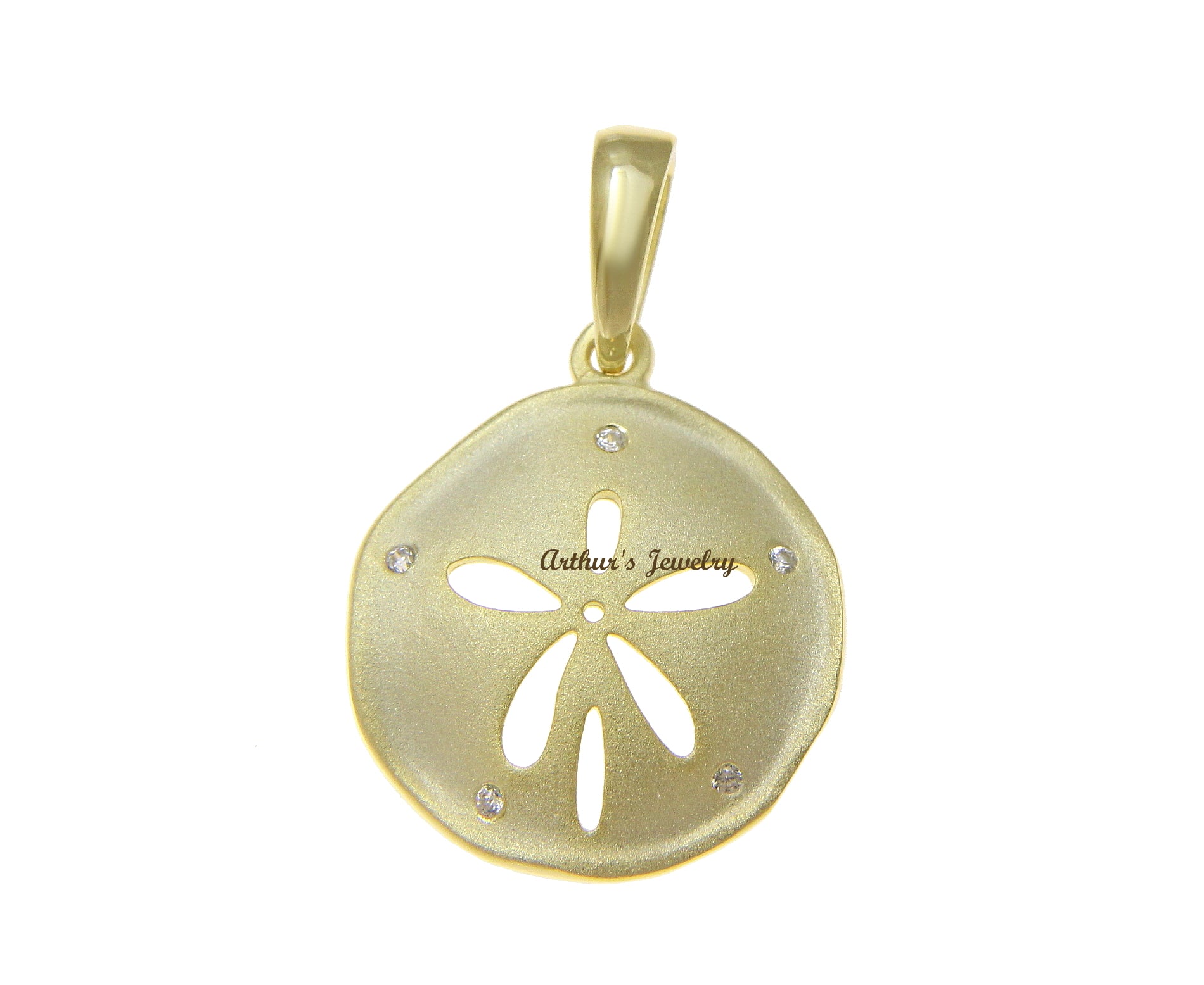 YELLOW GOLD PLATED 925 STERLING SILVER HAWAIIAN SAND DOLLAR PENDANT CZ  16.50MM