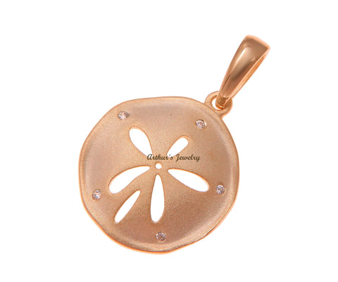 ROSE GOLD PLATED 925 STERLING SILVER HAWAIIAN SAND DOLLAR PENDANT CZ 16.50MM