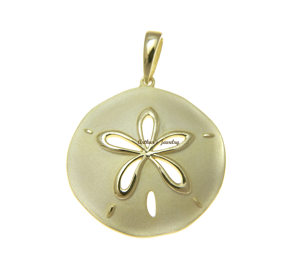 YELLOW GOLD PLATED 925 STERLING SILVER HAWAIIAN SAND DOLLAR PENDANT 29.50MM