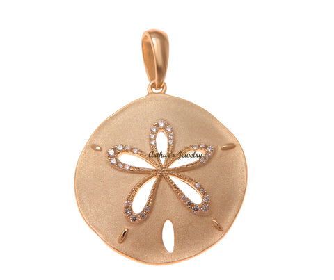 ROSE GOLD PLATED 925 STERLING SILVER HAWAIIAN SAND DOLLAR PENDANT CZ 24.50MM