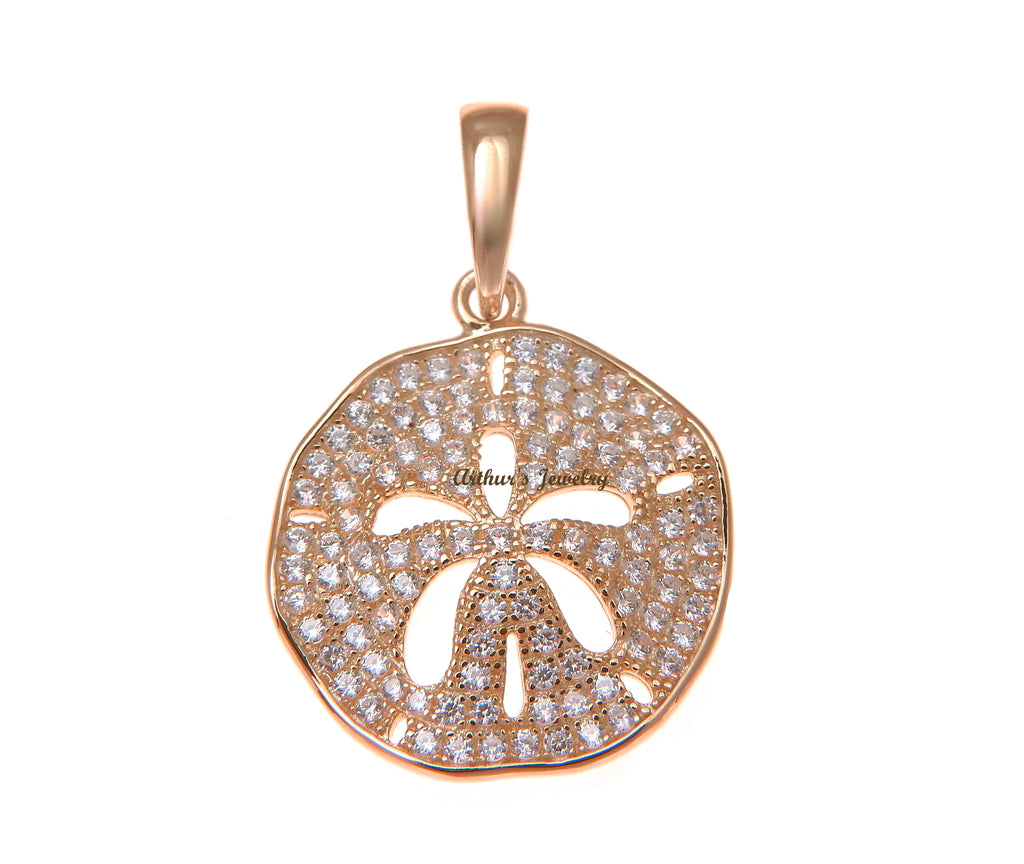 ROSE GOLD PLATED 925 STERLING SILVER HAWAIIAN SAND DOLLAR PENDANT CZ 18MM