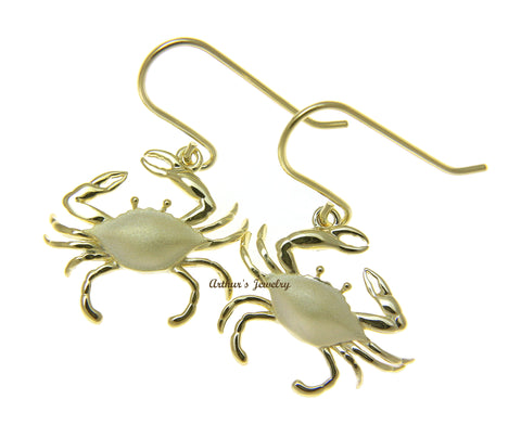 YELLOW GOLD PLATED 925 STERLING SILVER HAWAIIAN BLUE PINCHER CRAB HOOK EARRINGS