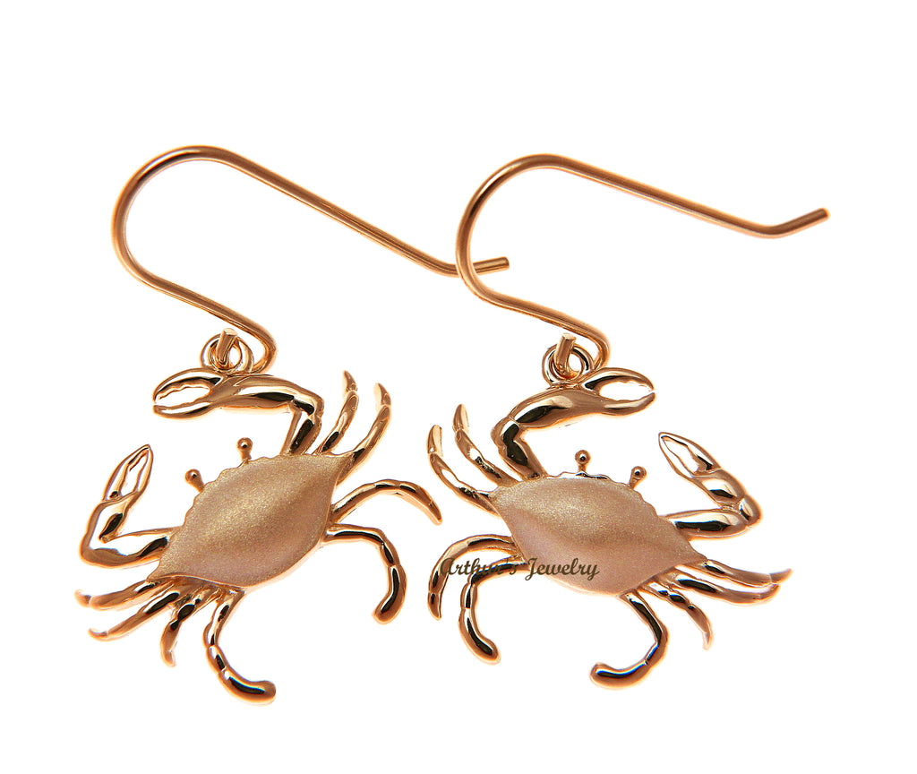 ROSE GOLD PLATED 925 STERLING SILVER HAWAIIAN BLUE PINCHER CRAB HOOK EARRINGS