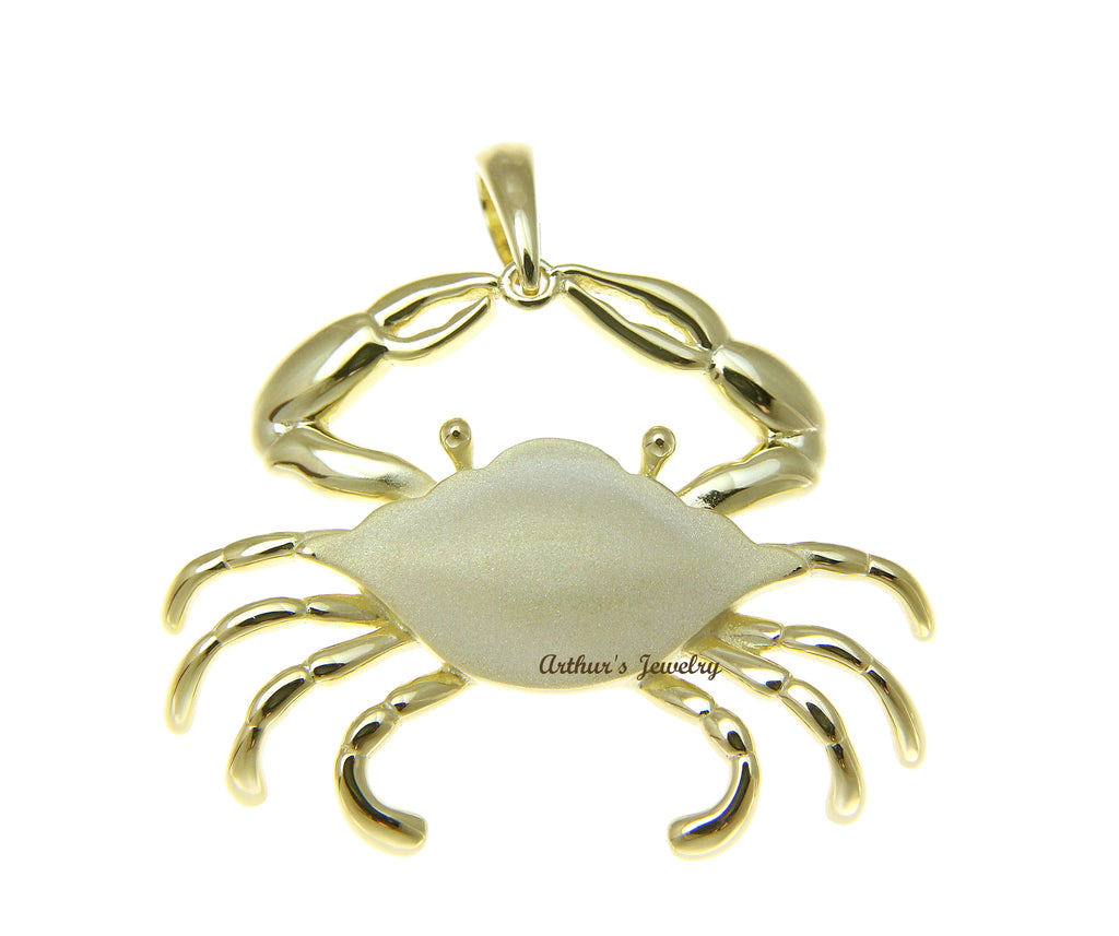 YELLOW GOLD PLATED 925 STERLING SILVER HAWAIIAN BLUE PINCHER CRAB PENDANT 33.8MM