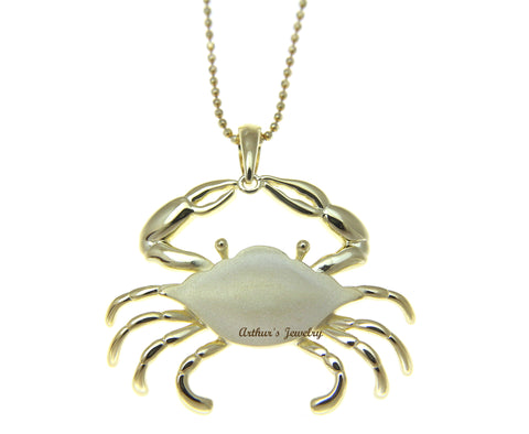 YELLOW GOLD PLATED 925 STERLING SILVER HAWAIIAN BLUE PINCHER CRAB PENDANT 33.8MM