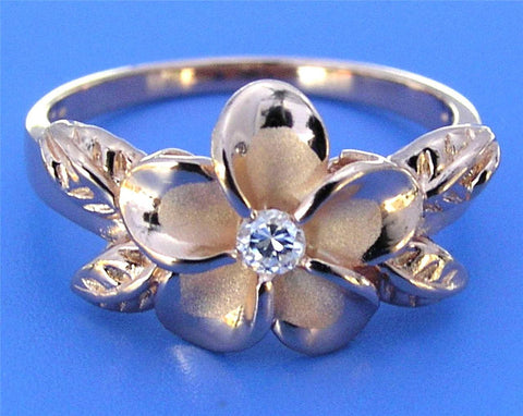 PINK ROSE SILVER 925 HAWAIIAN FANCY PLUMERIA FLOWER MAILE LEAF RING SIZE 3-10