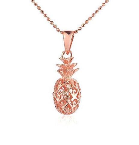 8MM ROSE GOLD PLATED STERLING SILVER 925 3D HAWAIIAN PINEAPPLE PENDANT