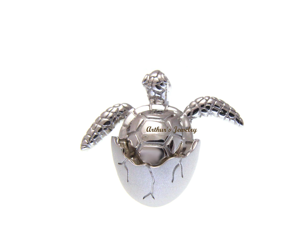 STERLING SILVER 925 HAWAIIAN SEA TURTLE HATCHING FROM EGG PENDANT LARGE