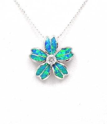 INLAY OPAL 925 STERLING SILVER HAWAIIAN PLUMERIA FLOWER CZ SLIDER PENDANT