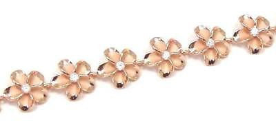 STERLING SILVER 925 HAWAIIAN PLUMERIA PINK ROSE GOLD PLATED BRACELET CZ 12MM 7.5