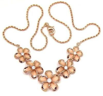 PINK ROSE GOLD PLATED SILVER 925 5 HAWAIIAN PLUMERIA FLOWER NECKLACE LARGE