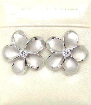 18MM SILVER 925 HAWAIIAN PLUMERIA EARRINGS RHODIUM