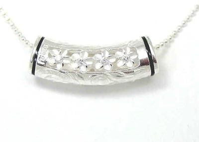 925 SILVER 2 SIDED HAWAIIAN HORIZONTAL PLUMERIA FLOWER TURTLE HONU SLIDE PENDANT