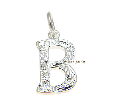 925 STERLING SILVER HEAVY HAWAIIAN PLUMERIA SCROLL INITIAL LETTER B PENDANT