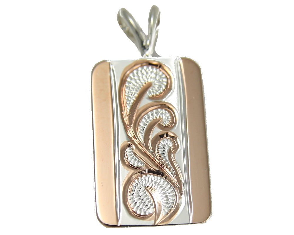ROSE GOLD PLATED STERLING SILVER 925 HAWAIIAN QUEEN SCROLL PENDANT THICK HEAVY
