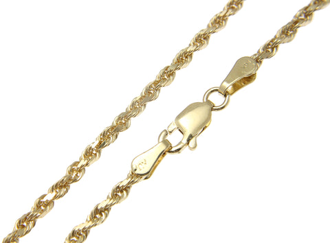 2.5MM SOLID 14K YELLOW GOLD DIAMOND CUT ROPE CHAIN NECKLACE 22" 24" 30"