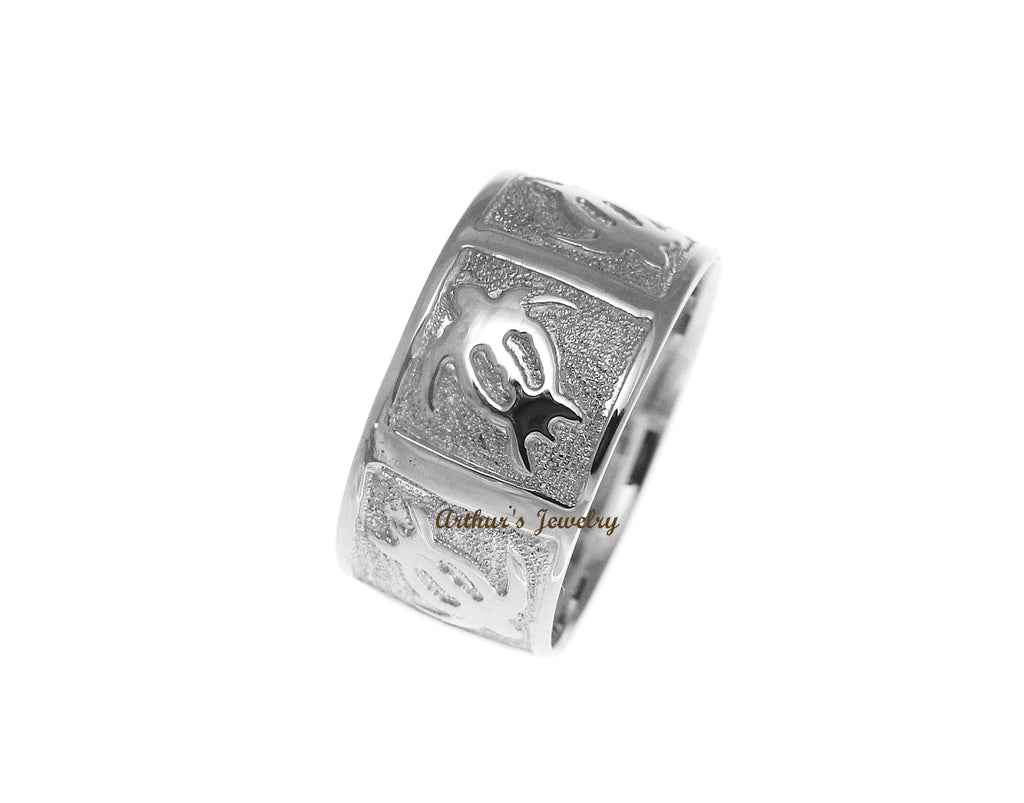 14K SOLID WHITE GOLD 8MM CUSTOM MADE PERSONALIZED HAWAIIAN HONU TURTLE RING
