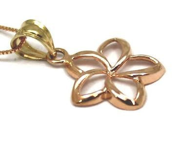 14MM 14K SOLID PINK ROSE GOLD HAWAIIAN POLISH SHINY OPEN PLUMERIA FLOWER PENDANT