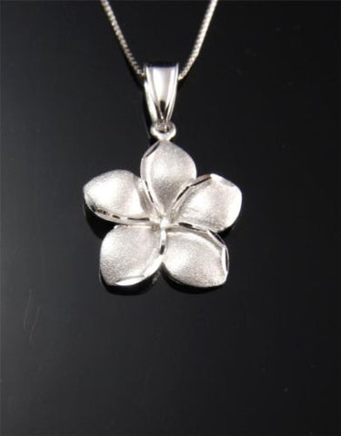 SOLID 14K WHITE GOLD HAWAIIAN PLUMERIA FLOWER PENDANT 16MM