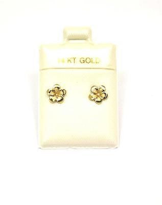 7MM SOLID 14K YELLOW GOLD HAWAIIAN FANCY PLUMERIA FLOWER STUD EARRINGS
