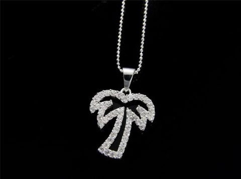 STERLING SILVER 925 CUBIC ZIRCONIA CZ OUTLINE HAWAIIAN PALM TREE PENDANT