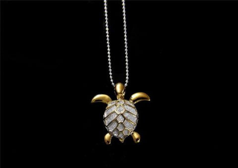 YELLOW GOLD PLATED STERLING SILVER 925 HAWAIIAN SEA TURTLE SLIDE PENDANT 19.5MM