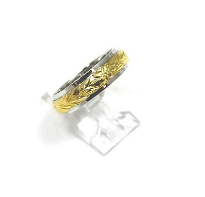 SILVER 925 HAWAIIAN MAILE LEAF 4MM/6MM DOUBLE BAND RING YELLOW GOLD PLATED 2TONE
