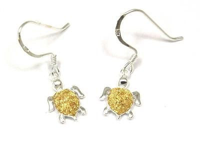 10MM SILVER 925 HAWAIIAN HONU SEA TURTLE DANGLING EARRINGS WIRE HOOK YELLOW 2T