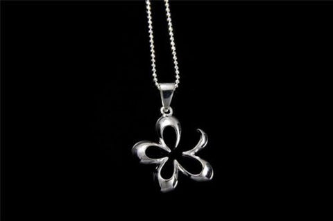 STERLING SILVER 925 SHINY CUT OUT HAWAIIAN PLUMERIA FLOWER OUTLINE PENDANT 19MM