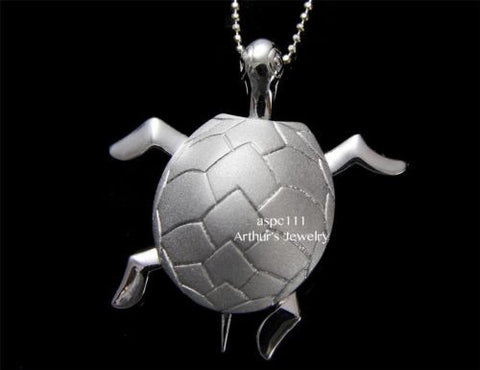 STERLING SILVER 925 HAWAIIAN 3D MOVABLE SEA TURTLE PENDANT LARGE 30MM
