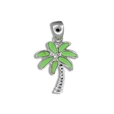 14MM SILVER 925 GREEN TURQUOISE HAWAIIAN PALM TREE PENDANT RHODIUM