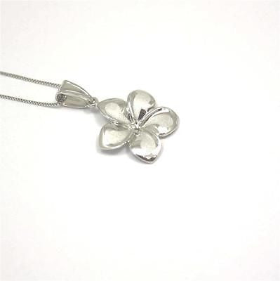 17MM SOLID 14K WHITE GOLD HAWAIIAN FANCY PLUMERIA FLOWER CHARM PENDANT