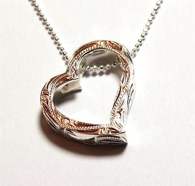 THICK PINK ROSE SILVER 925 HAWAIIAN SCROLL DOUBLE HEART CZ PENDANT