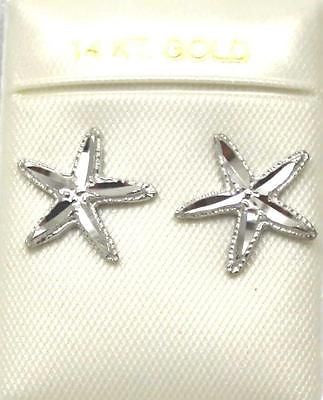 12MM 14K WHITE GOLD HAWAIIAN SEA STAR STARFISH POST STUD EARRINGS DIAMOND CUT