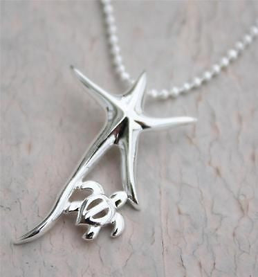 STERLING SILVER 925 SHINY HAWAIIAN STARFISH HONU TURTLE PENDANT