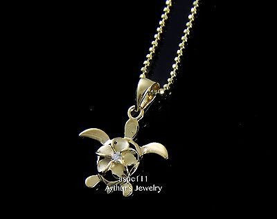 SILVER 925 HAWAIIAN PLUMERIA FLOWER HONU TURTLE PENDANT YELLOW