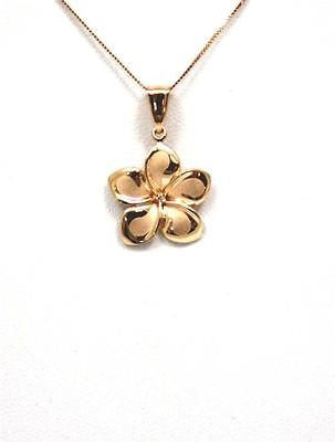 17MM SOLID 14K PINK ROSE GOLD HAWAIIAN FANCY PLUMERIA FLOWER CHARM PENDANT