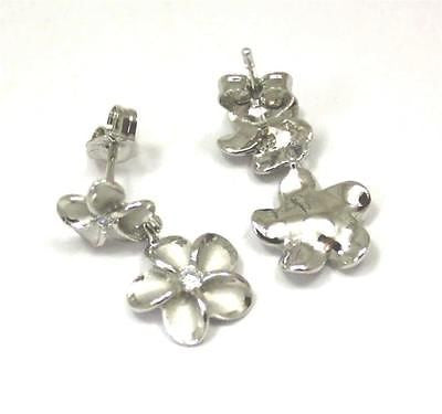 SILVER 925 HAWAIIAN 8MM DANGLE 10MM PLUMERIA FLOWER POST STUD EARRINGS RHODIUM