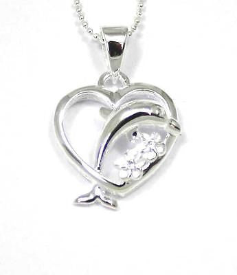 SILVER 925 HAWAIIAN DOLPHIN PLUMERIA HEART PENDANT