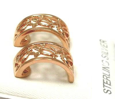 SILVER 925 PINK ROSE GOLD HAWAIIAN 3 HONU SEA TURTLE HOOP POST STUD EARRINGS