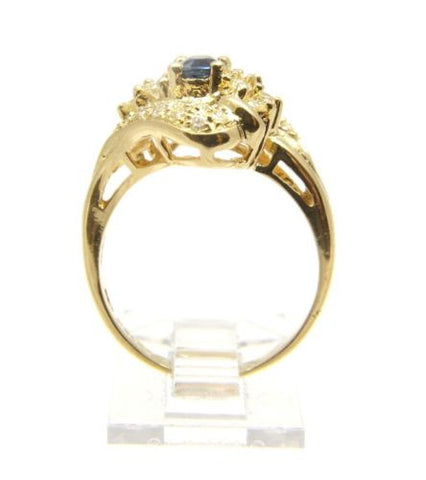 GENIUNE BLUE SAPPHIRE & DIAMOND RING SET IN SOLID 18K YELLOW GOLD