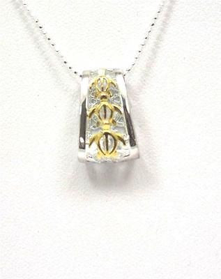 SILVER 925 HAWAIIAN 3 YELLOW GOLD PLATED 2 TONE HONU SEA TURTLE SLIDER PENDANT