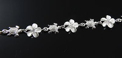 SILVER 925 HAWAIIAN BABY SEA TURTLE PLUMERIA BRACELET