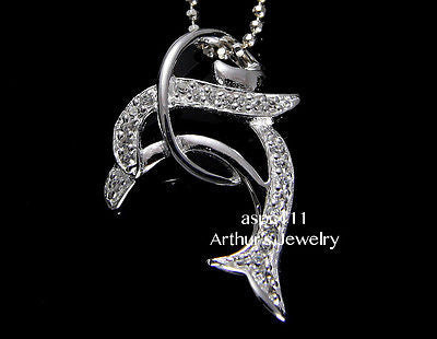 STERLING SILVER 925 HAWAIIAN DOLPHIN SLIDER PENDANT CZ