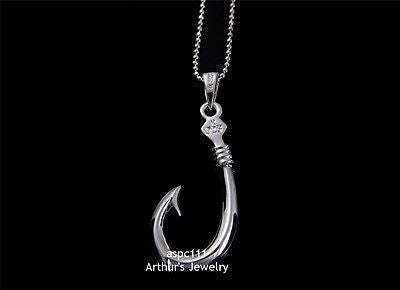 STERLING SILVER 925 HIGH POLISH SHINY 3D HAWAIIAN FISH HOOK PENDANT 13MM