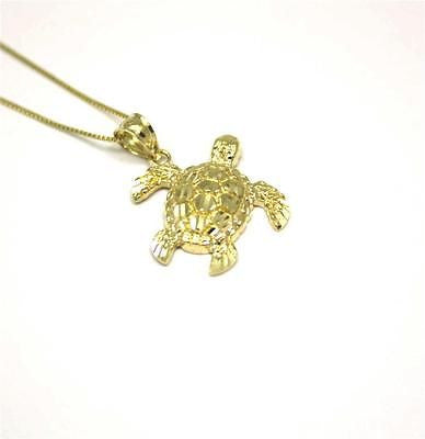 14K SOLID YELLOW GOLD SPARKLY DIAMOND CUT HAWAIIAN SEA TURTLE HONU PENDANT MED.