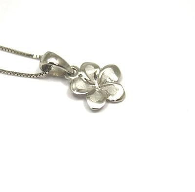 9MM SOLID 14K WHITE GOLD HAWAIIAN FANCY PLUMERIA FLOWER CHARM PENDANT