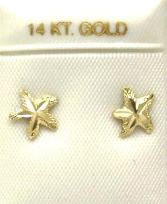 8MM 14K SOLID YELLOW GOLD HAWAIIAN SEA STAR STARFISH STUD EARRINGS DIAMOND CUT